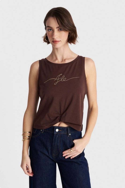 ALE - Bluze kafe dhe e bardhe pa menge me logo te qendisur