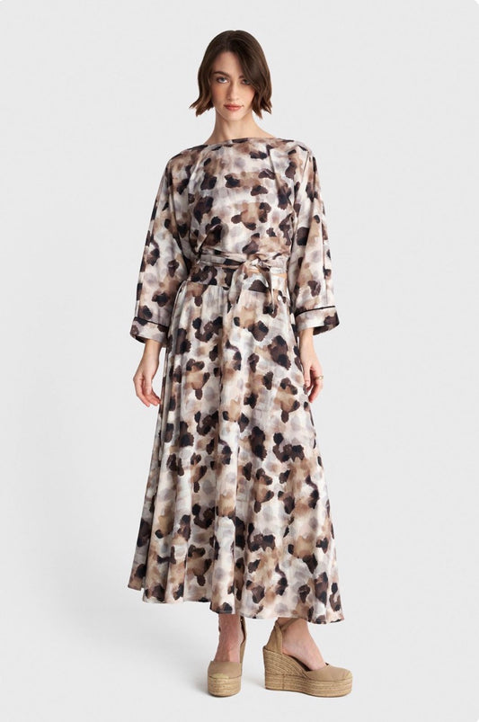 ALE - Set bluze dhe fund bezhe me printe shumengjyreshe