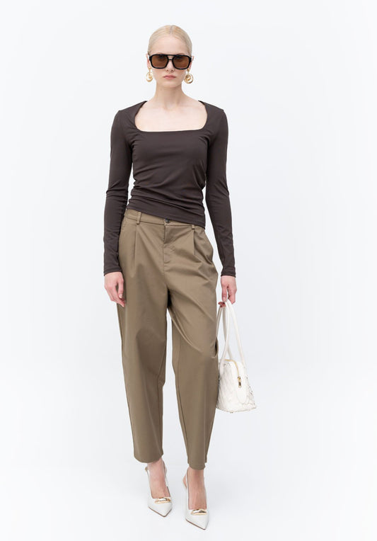 ONLY - Pantallona kafe me prerje te lirshme