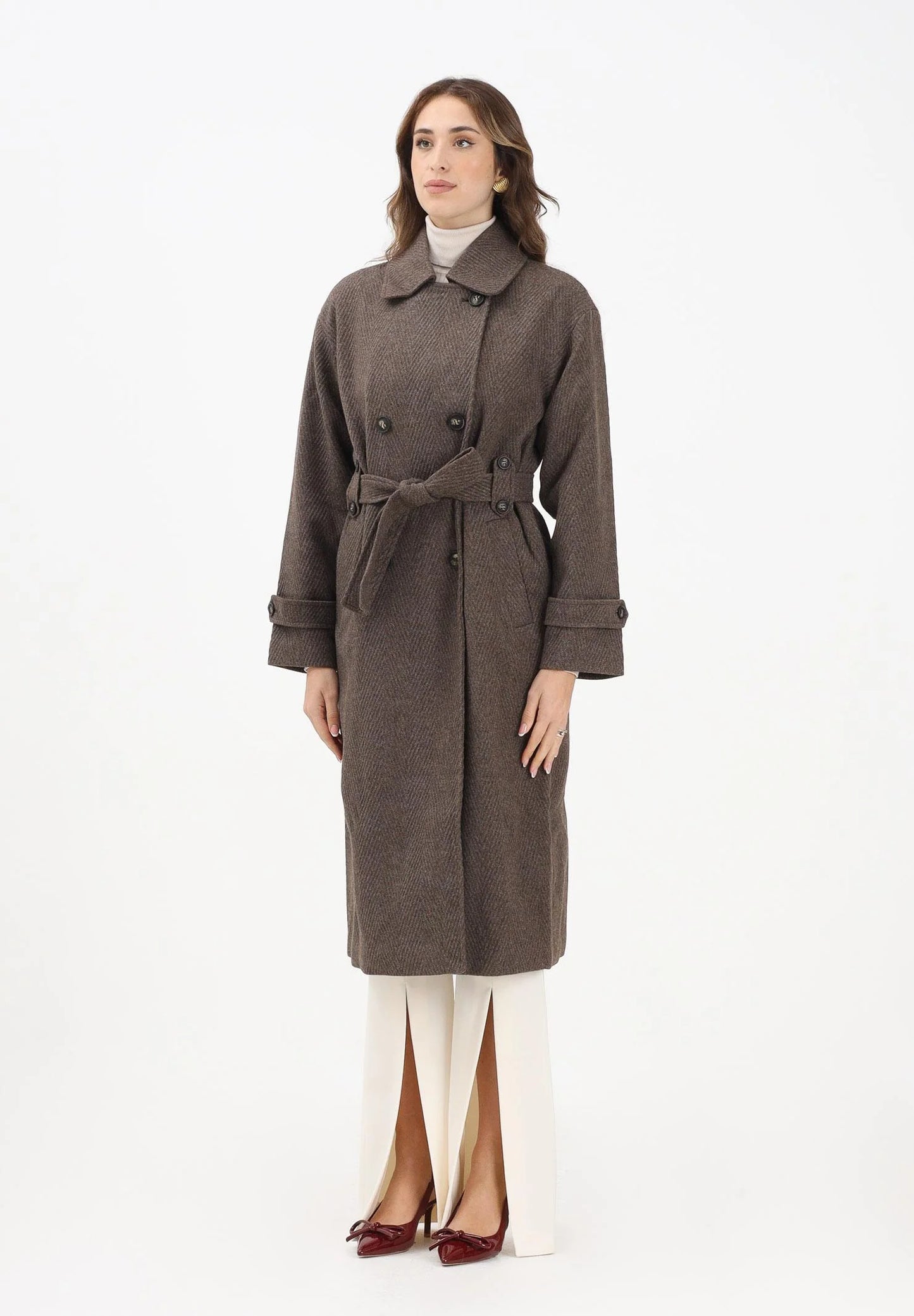 ONLY - Pallto kafe stofi e gjate