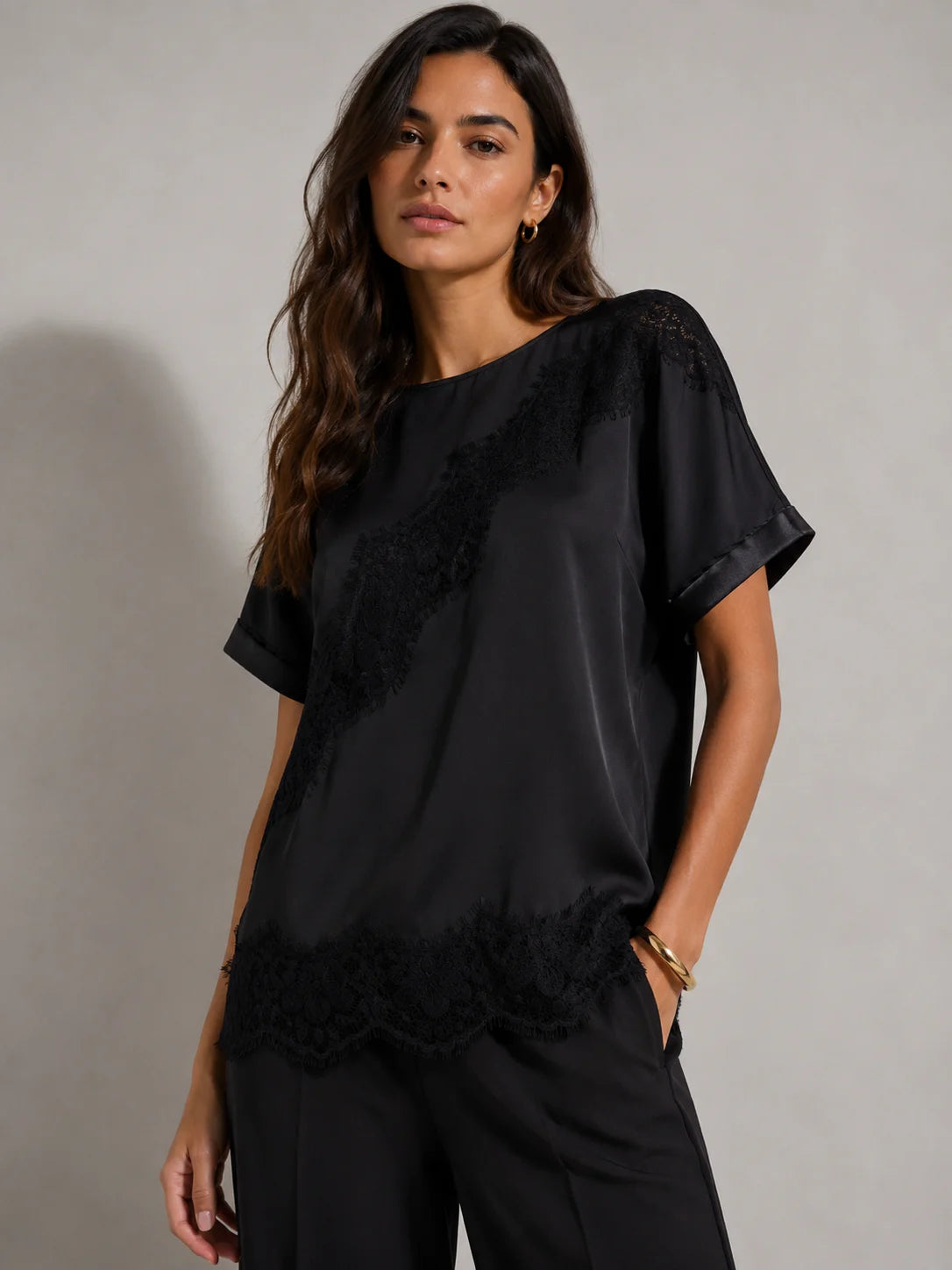 ONLY - Bluze e zeze sateni me detaje dantelle