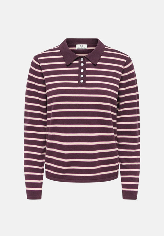 ONLY JDY - Bluze polo me vija ne ngjyren vishnje dhe kafe