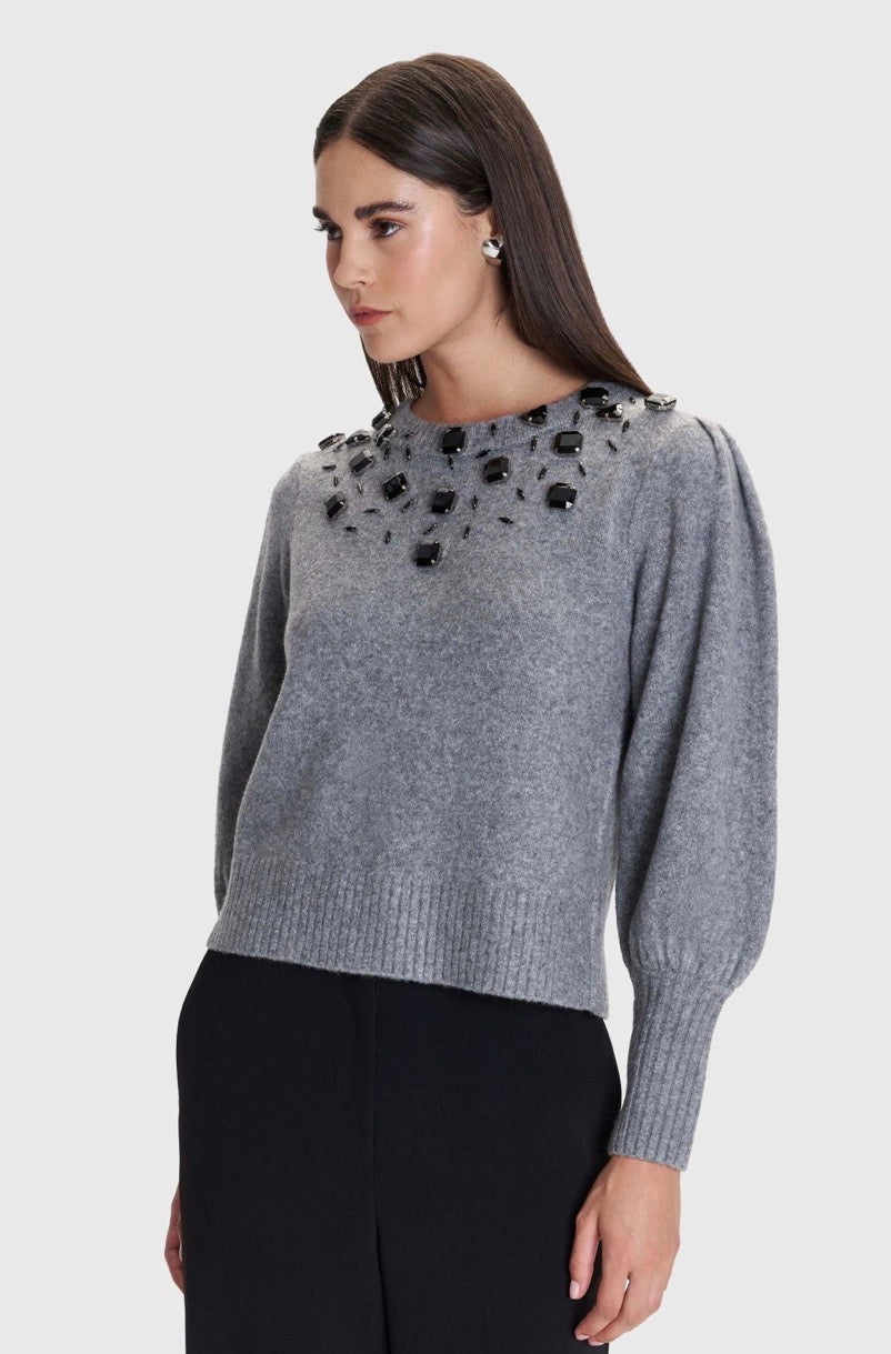 ALE - Pulover gri dhe e bardhe me elemente dekorative