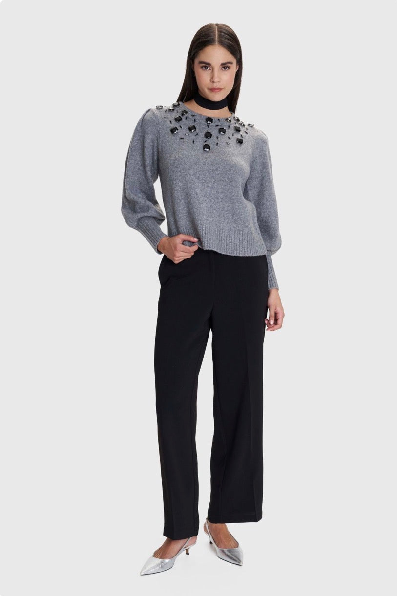 ALE - Pulover gri dhe e bardhe me elemente dekorative