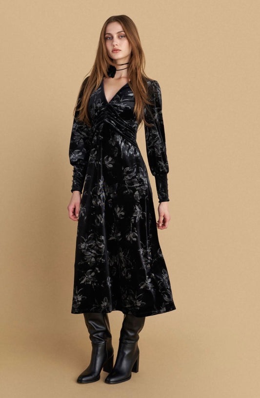 attrattivo - Fustan i zi veludh me printe florale