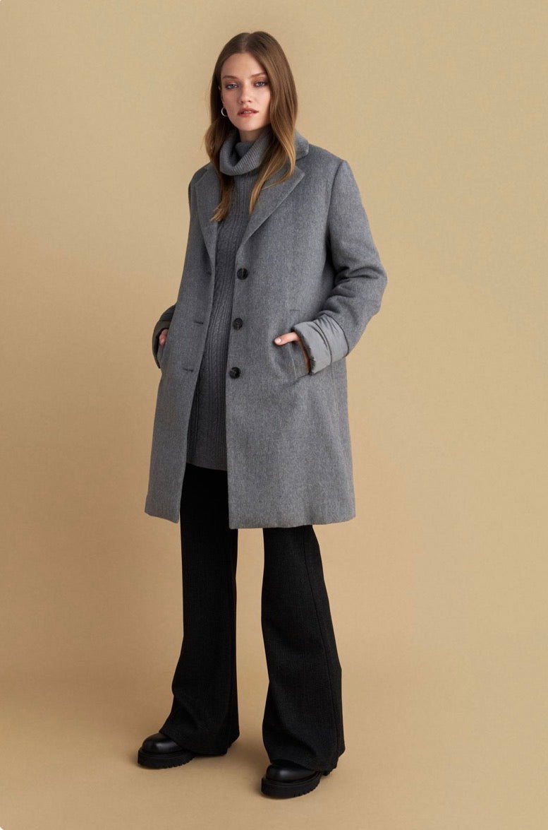 attrattivo - Pallto gri e shkurter me kapuc te shkeputshem