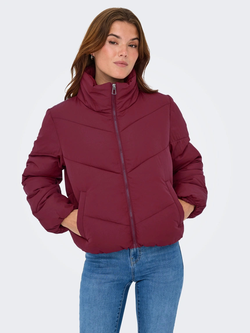 ONLY - Xhup i shkurter ne ngjyre te zeze , kafe , gri dhe vishnje