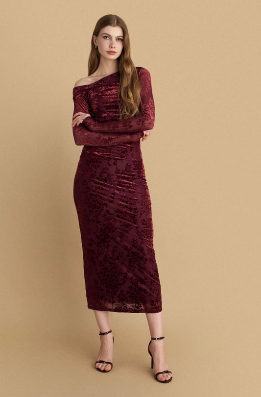 attrattivo - Fustan i kuq veludh me motive florale