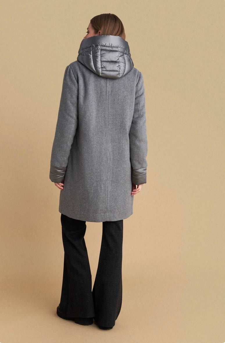 attrattivo - Pallto gri e shkurter me kapuc te shkeputshem