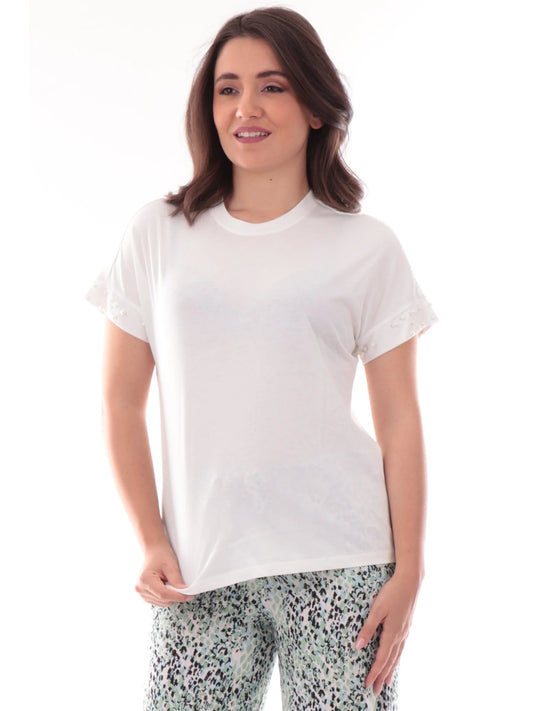 ONLY - Bluze pambuku e zeze dhe e bardhe me perla te menget