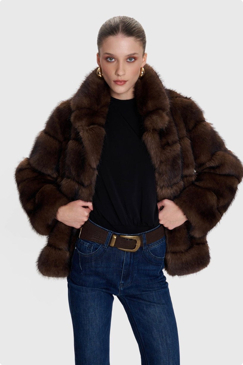 ALE - Pallto e shkurter kafe me pellush