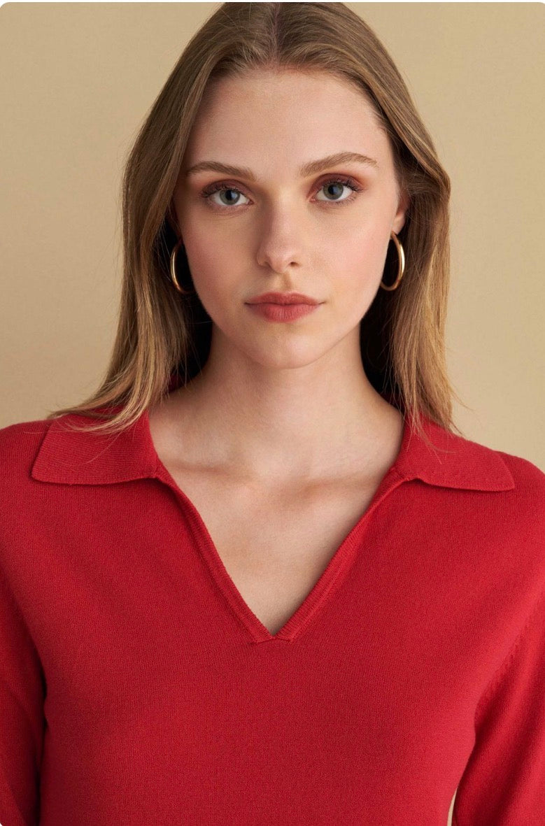 attrattivo - Bluze vishnje ,bezhe ,blu, e zeze  dhe e kuqe me jake V