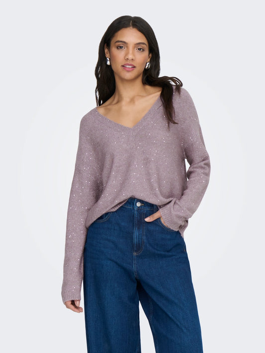 ONLY - Pulover roze , blu dhe gri me detaje xixash