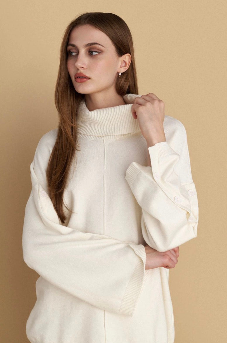 attrattivo - Pulover kafe dhe bezhe me kopsa dekortive