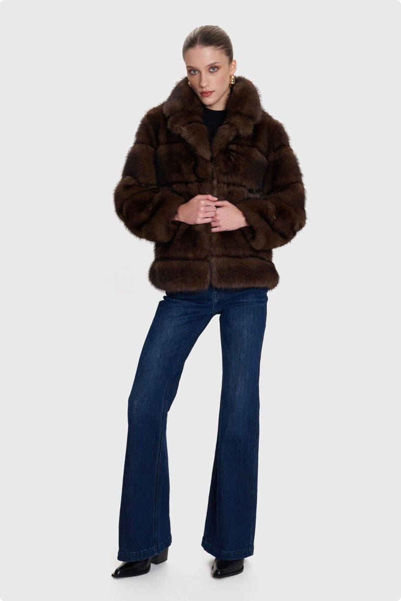 ALE - Pallto e shkurter kafe me pellush