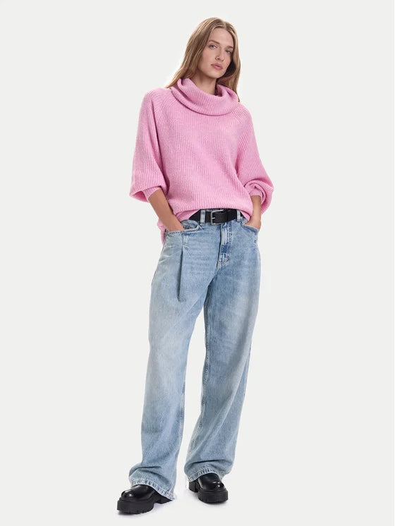 ONLY - Pulover roze dhe bezhe me golf