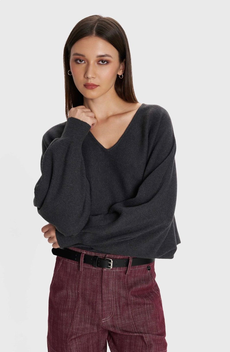 ALE - Pulover vishnje dhe gri me jake V