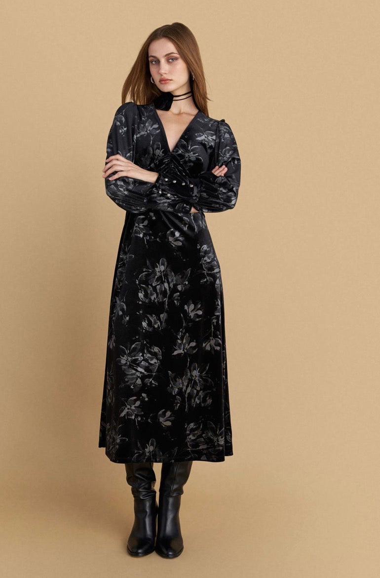 attrattivo - Fustan i zi veludh me printe florale