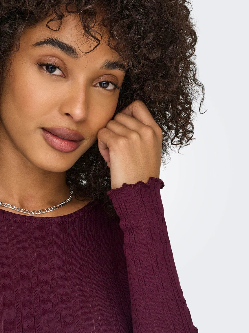 ONLY - Bluze pambuku ngjyre vishnje me menge te gjata