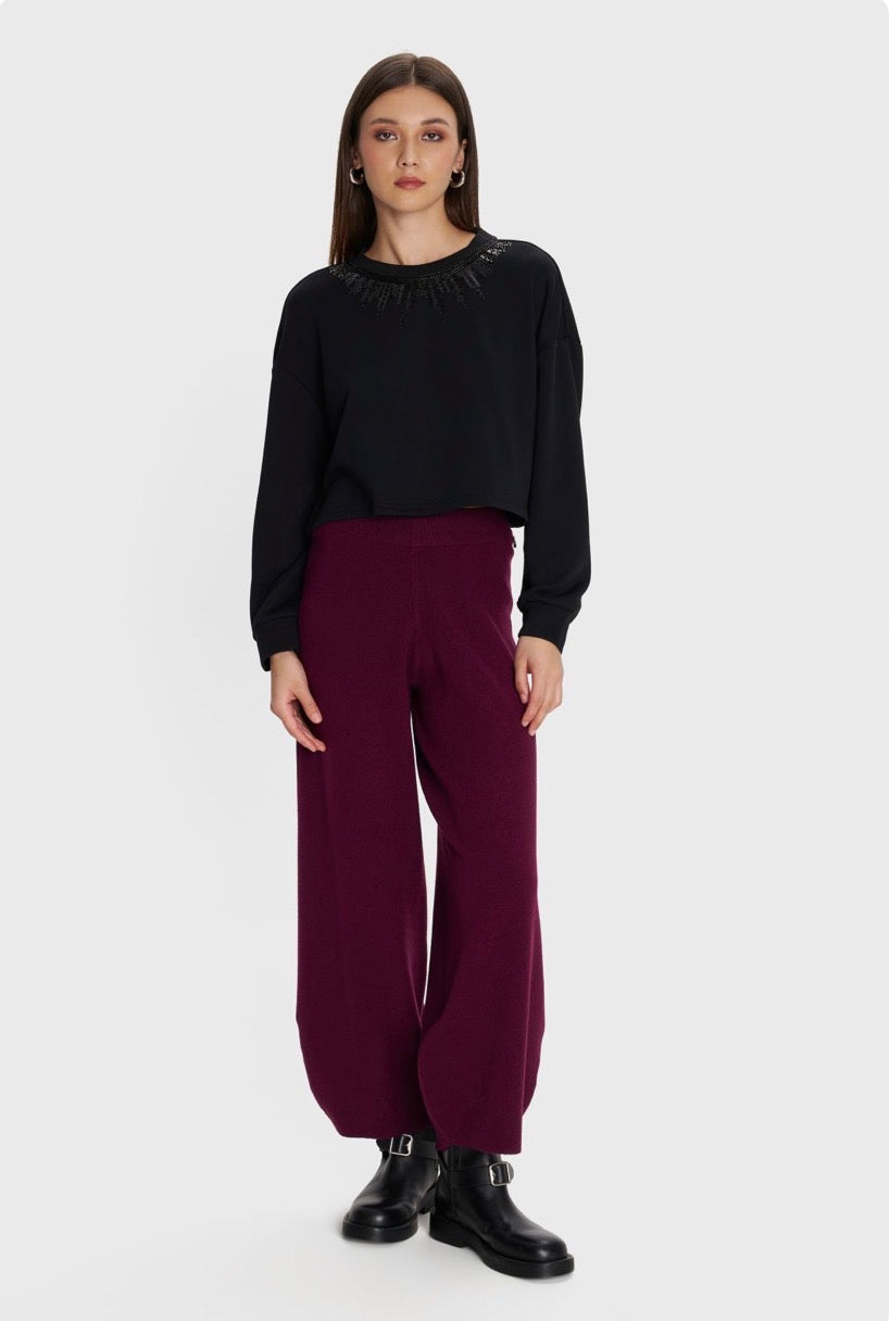 ALE - Pantallona vishnje dhe gri ne prerje te gjere dhe me llastik ne bel