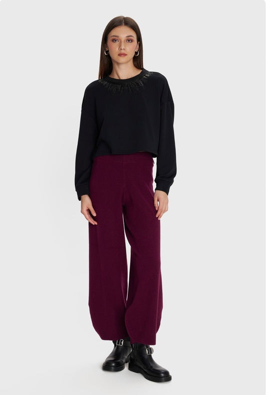 ALE - Pantallona vishnje dhe gri ne prerje te gjere dhe me llastik ne bel