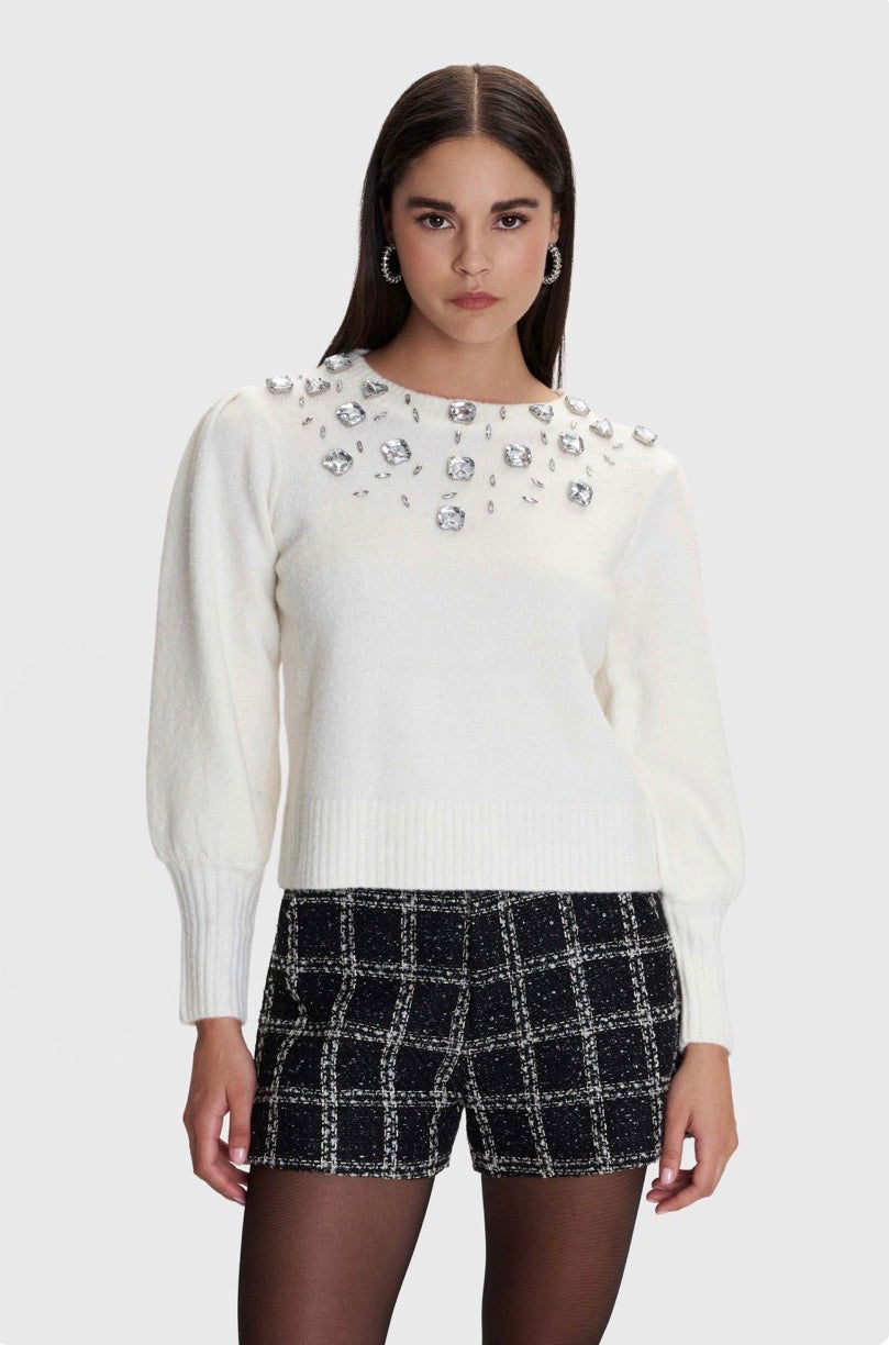 ALE - Pulover gri dhe e bardhe me elemente dekorative