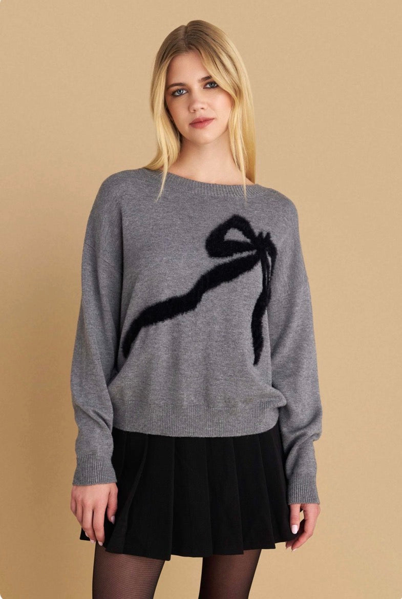 attrattivo - Pulover gri me fjongo dekorative