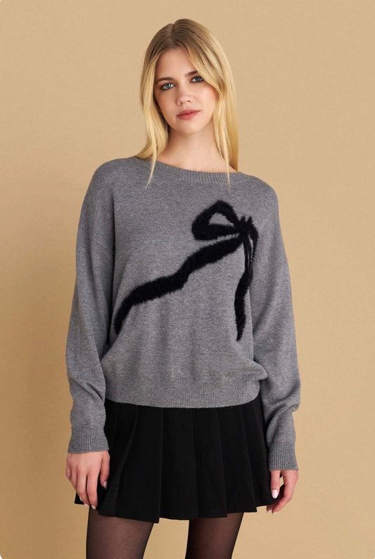 attrattivo - Pulover gri me fjongo dekorative