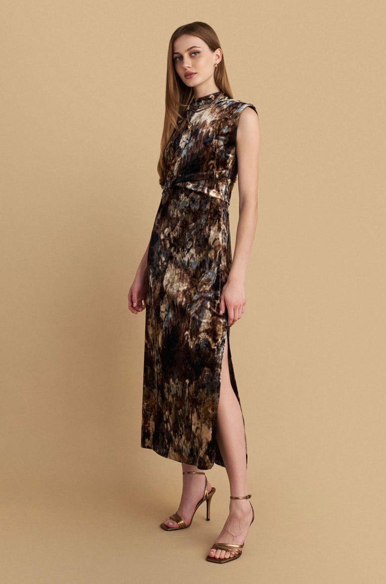 attrattivo - Fustan i gjate velvet me printe shumengjyreshe