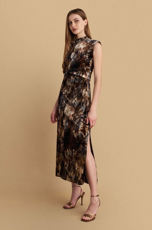 attrattivo - Fustan i gjate velvet me printe shumengjyreshe