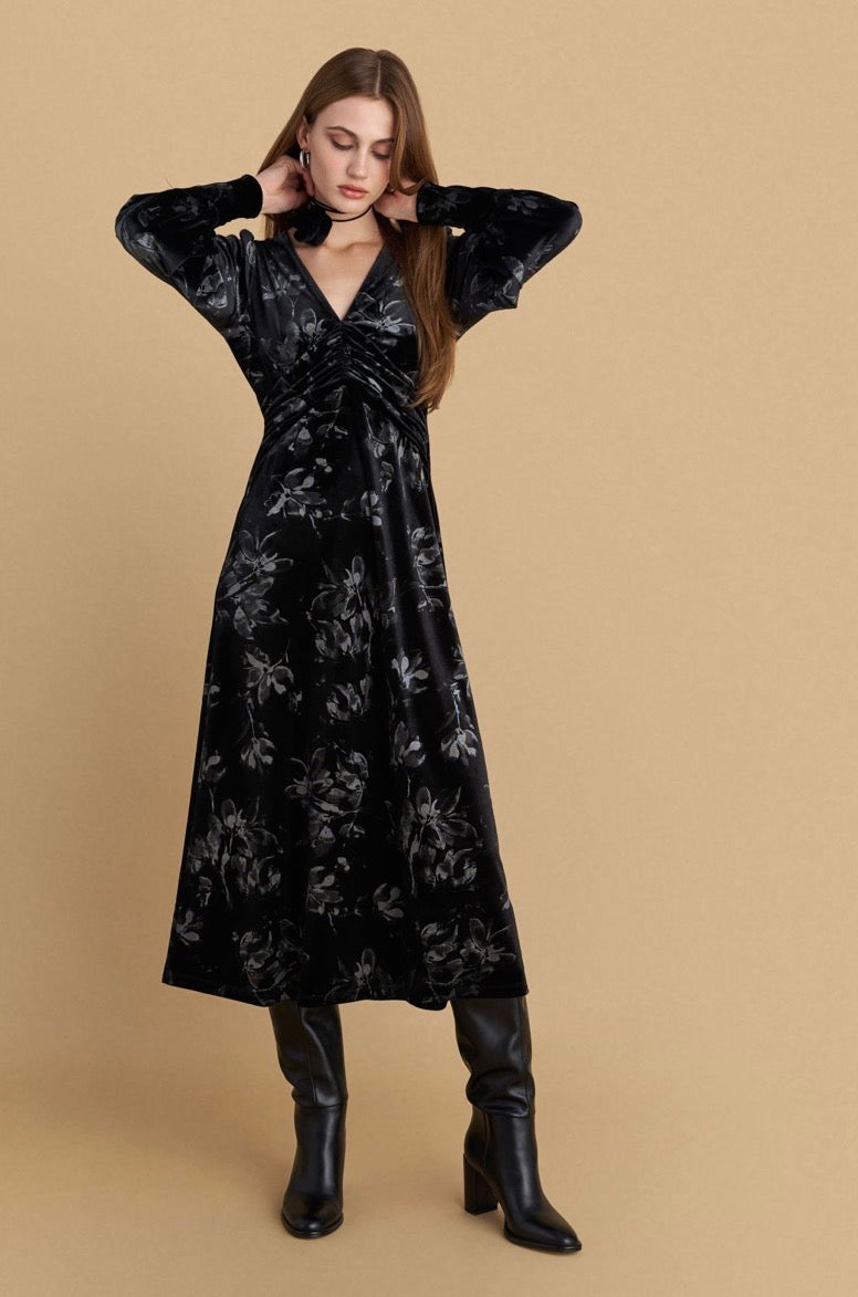 attrattivo - Fustan i zi veludh me printe florale