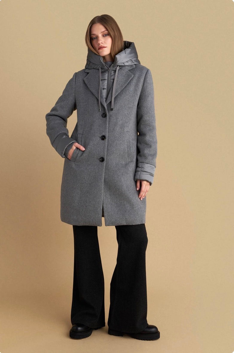 attrattivo - Pallto gri e shkurter me kapuc te shkeputshem