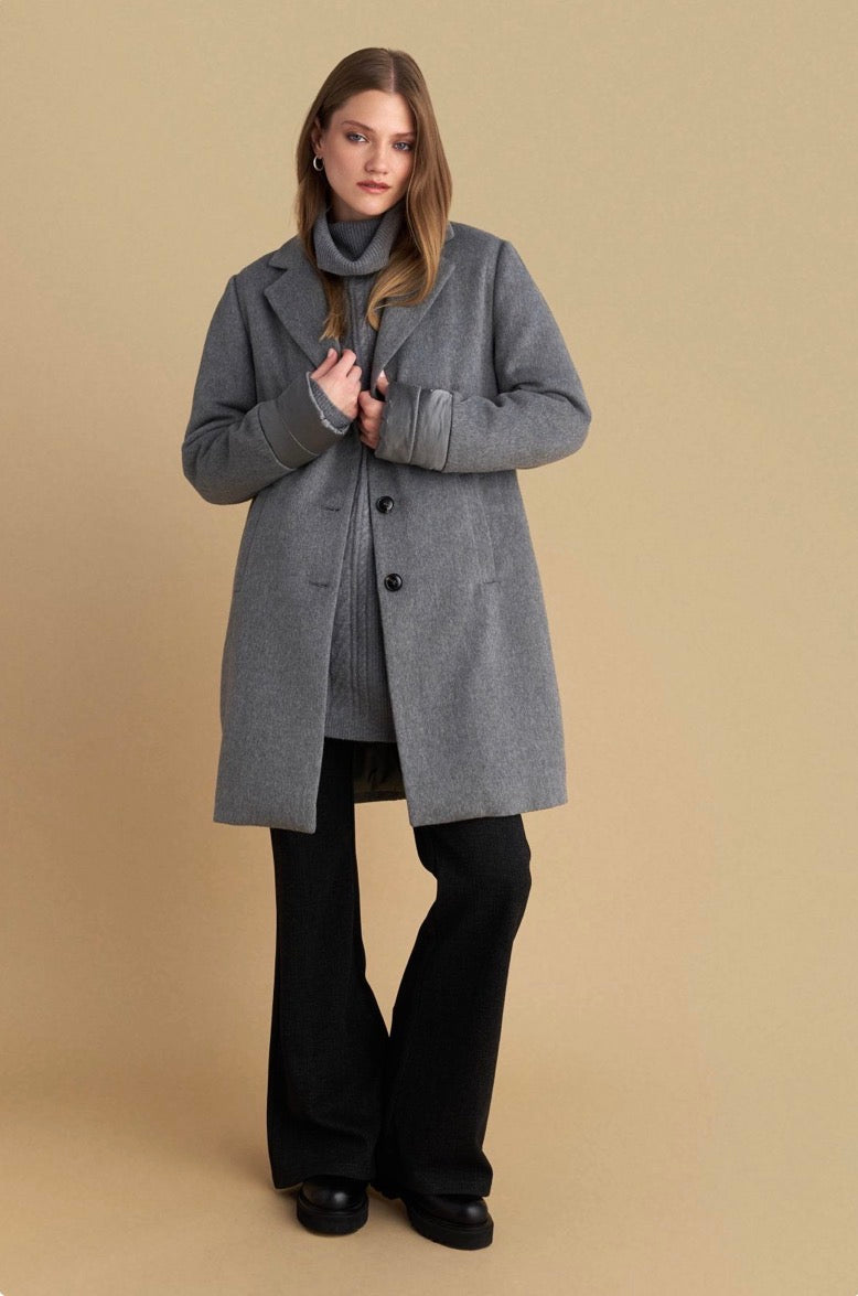 attrattivo - Pallto gri e shkurter me kapuc te shkeputshem