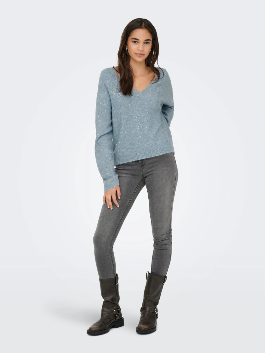 ONLY - Pulover roze , blu dhe gri me detaje xixash