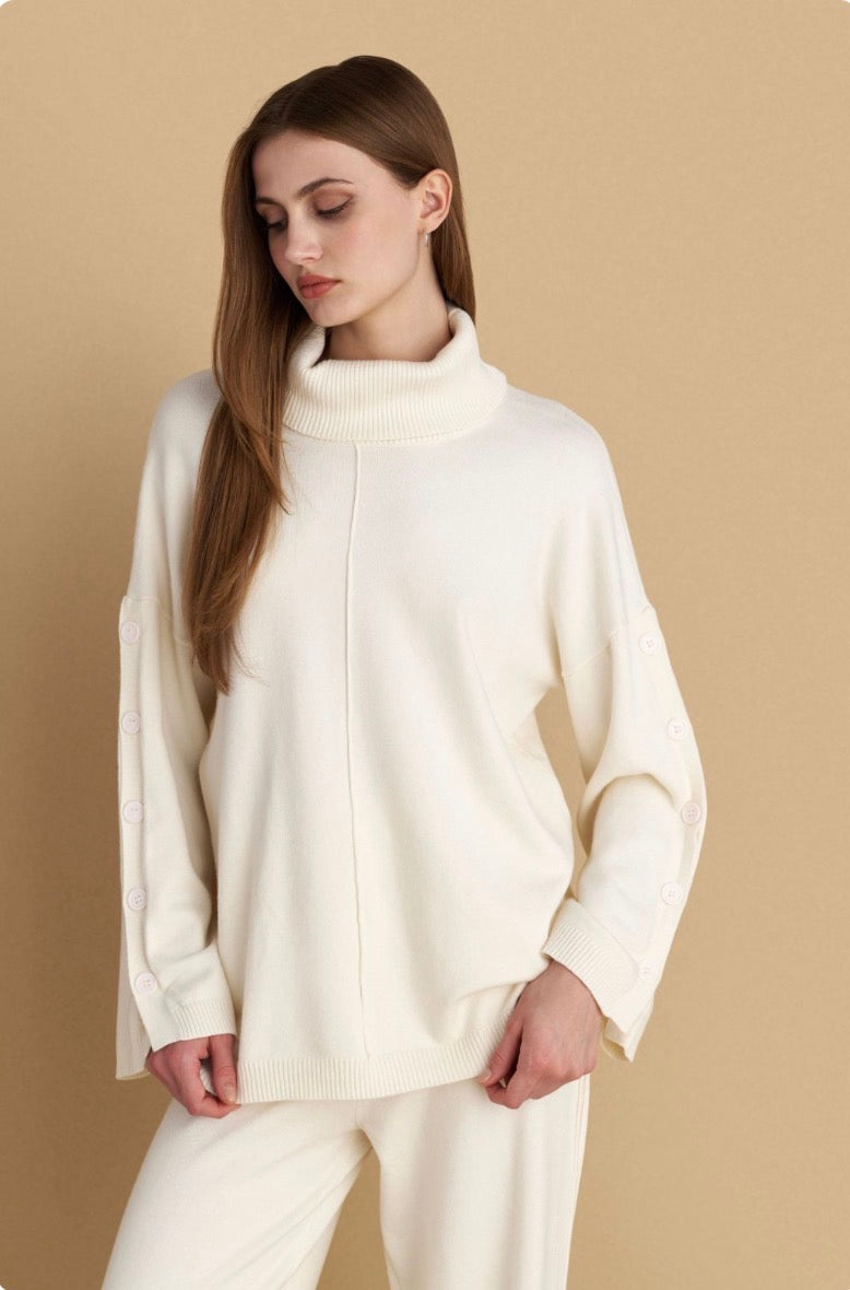 attrattivo - Pulover kafe dhe bezhe me kopsa dekortive