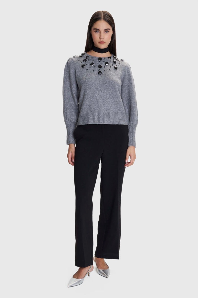 ALE - Pulover gri dhe e bardhe me elemente dekorative