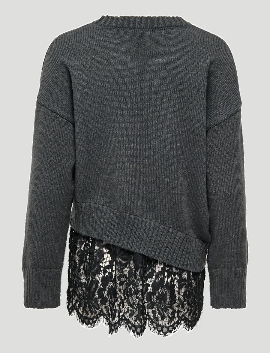 ONLY - Pulover gri me detaje dantelle