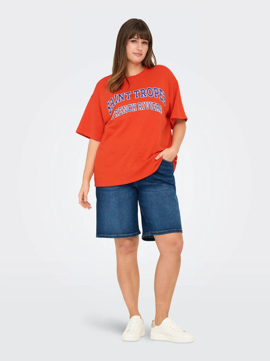 ONLY CARMAKOMA (big size) - Pantallona xhins te shkurta ngjyre blu